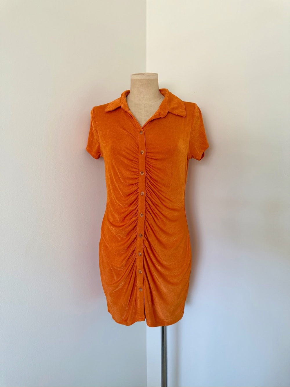wild fable Orange Ruched Button-Down Mini Dress